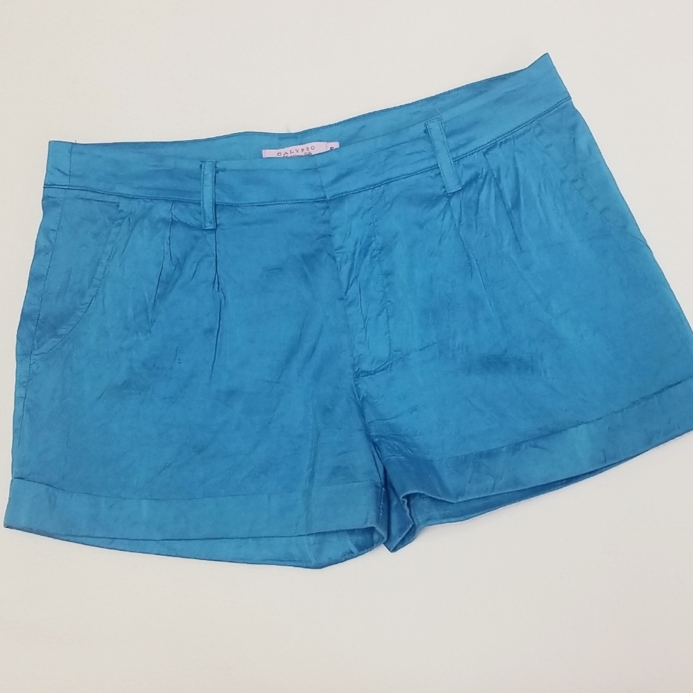 Calypso Vintage Silk Aqua Blue City Shorts US 2 size
